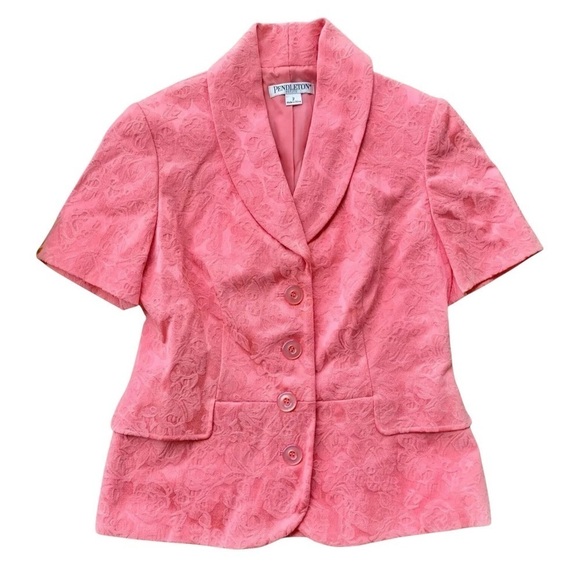 Pendleton Floral Short Sleeve Buttoned Blazer Jacket Peach Pink Size Petite 2 - Picture 1 of 7